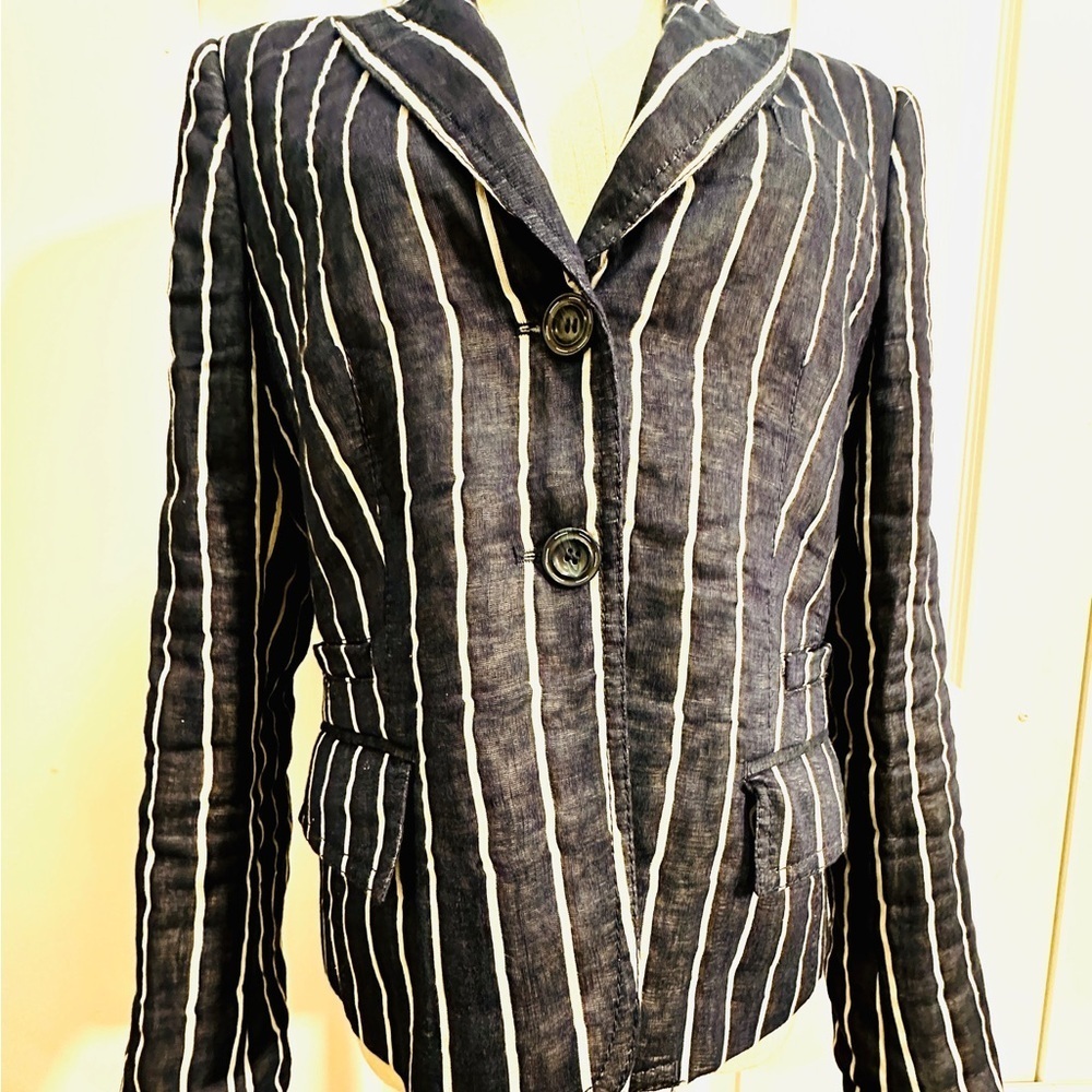 Striped Navy blue and White Women's Jacket
